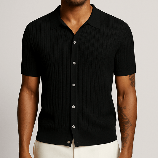 Men's - Casual Button-Down Shirt - Soft Ribbed Texture