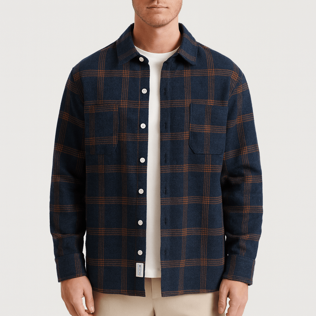 Men's - Classic Plaid Long Sleeve Shirt - Polyester Blend