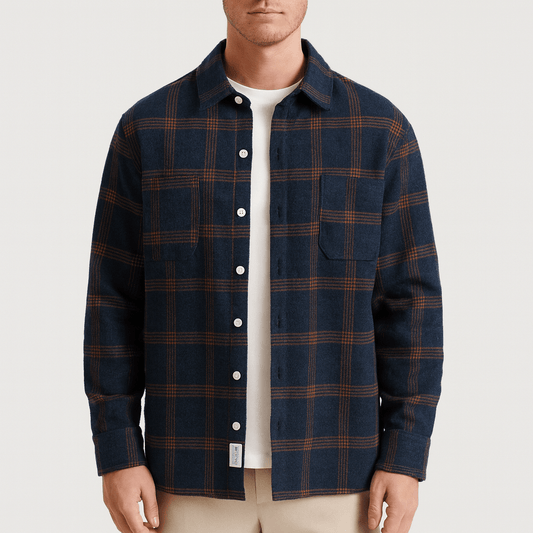 Men's - Classic Plaid Long Sleeve Shirt - Polyester Blend