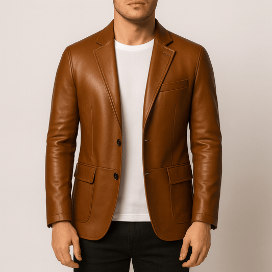 Men's - Faux Leather Jacket - Button-Up with Lapel