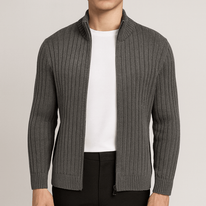 Men's - Knit Cardigan - Ribbed Open Front