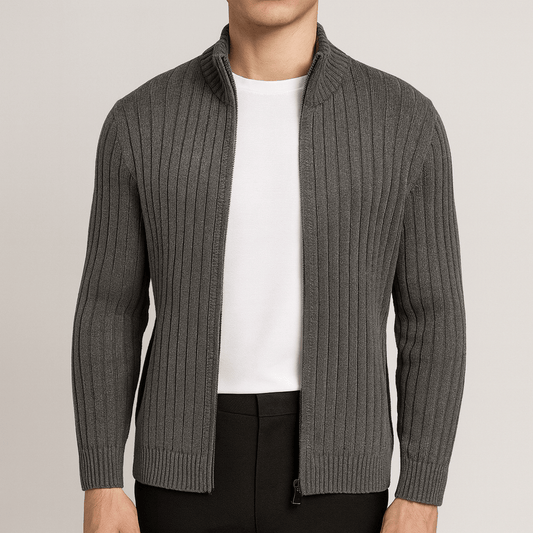 Men's - Knit Cardigan - Ribbed Open Front