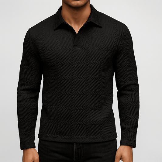 Men's - Knitted Jacquard Polo Shirt - Stylish Comfort