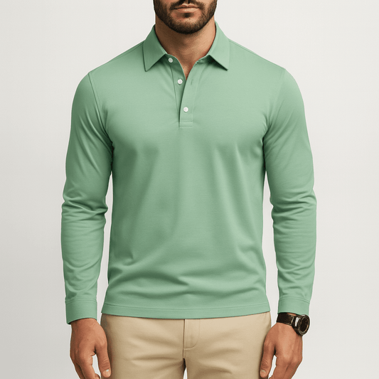 Men's - Long Sleeve Polo Shirt - Cotton Slim Fit