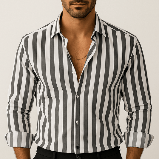 Men's - Long Sleeve Shirt - Striped Cotton Style