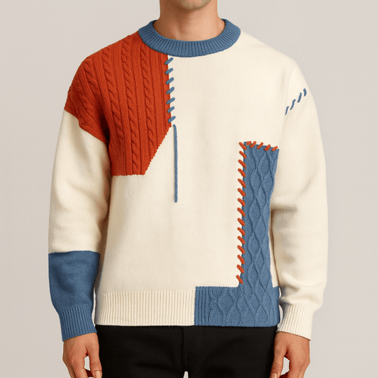 Men's - Patchwork Sweater - Vintage Knit Style