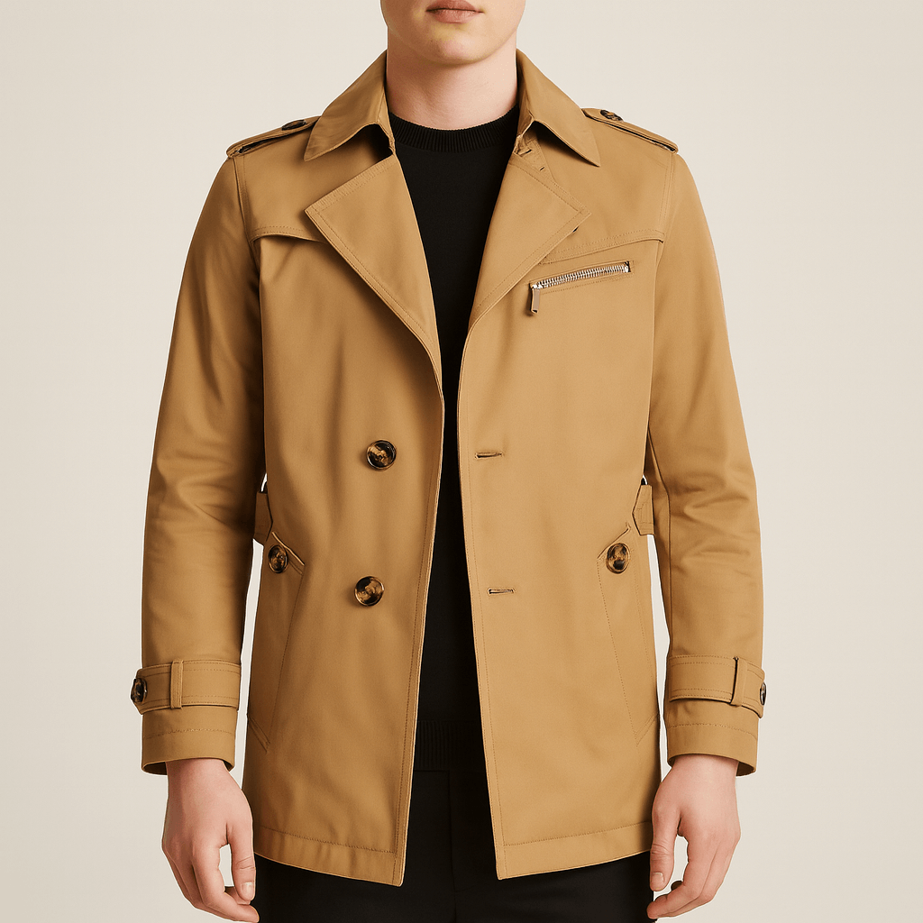 Men's - Trench Coat - Double Breasted Belted