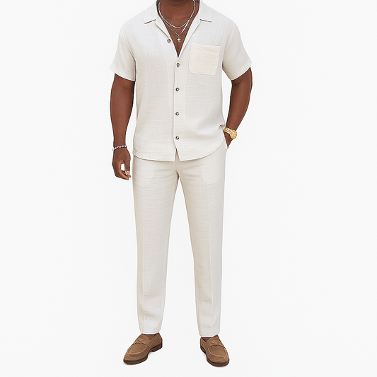 Men’s - Two-Piece Summer Set – Button-Up Shirt & Trousers