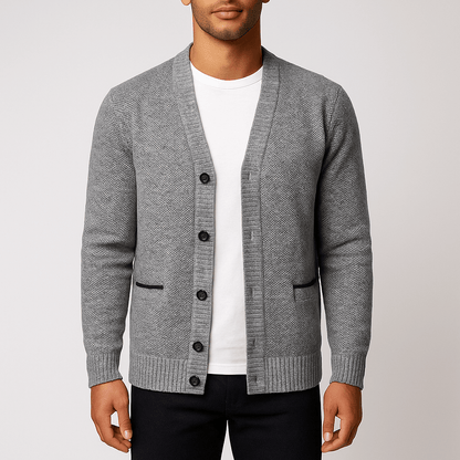 Men's - V-Neck Cardigan - Plaid Lining & Pockets