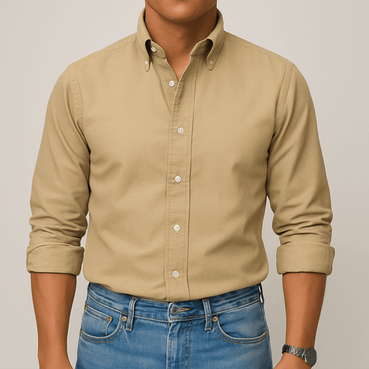 Men's - Vintage Casual Long Sleeve Shirt - Cotton Fabric