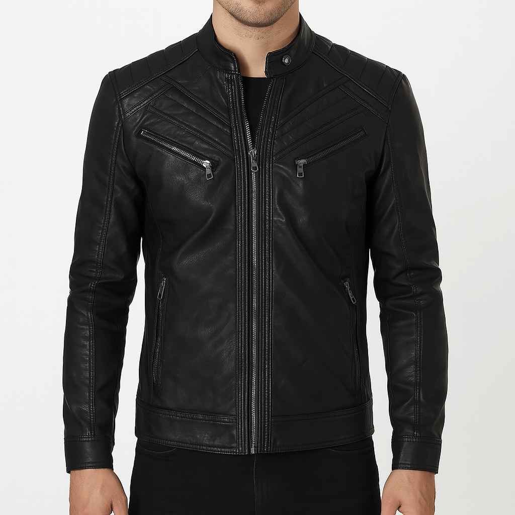 Men's - Biker Jacket - Stylish Design with Multiple Pockets