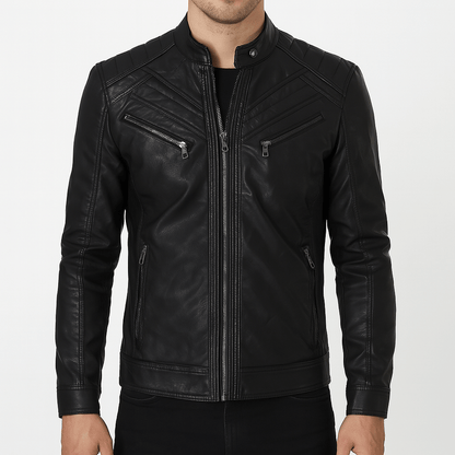 Men's - Biker Jacket - Stylish Design with Multiple Pockets