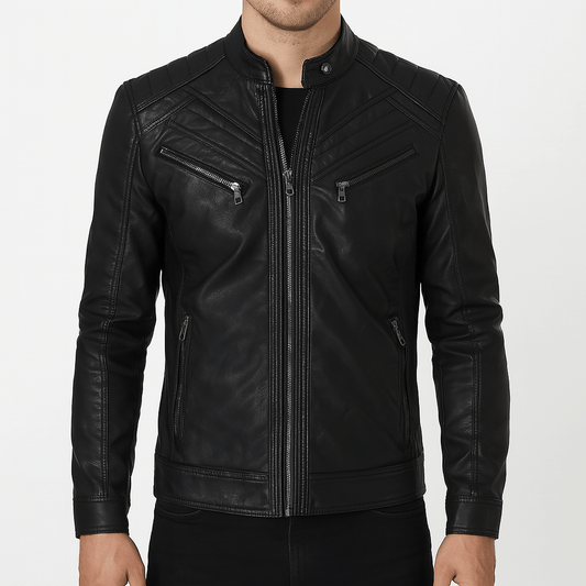Men's - Biker Jacket - Stylish Design with Multiple Pockets