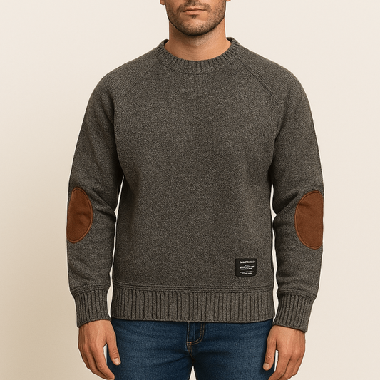 Men's - Cashmere Knitted Sweater - Cosy Winter Style with Elbow Patches