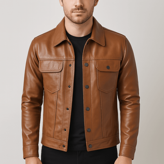 Men's - Casual Biker Jacket - Stylish Design, Durable Material