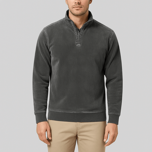 Men's - Casual Half-Zip Jumper - Soft Fabric Stand Collar - Stylish Everyday Wear