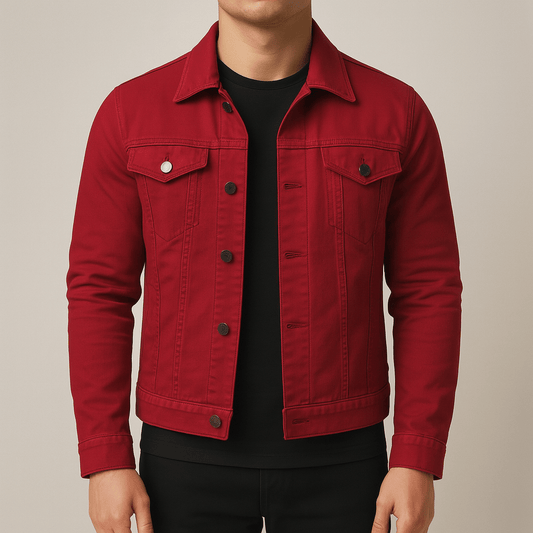 Men's - Denim Jacket - Solid Colour, Lapel, Single Breasted - Cargo Denim Jacket