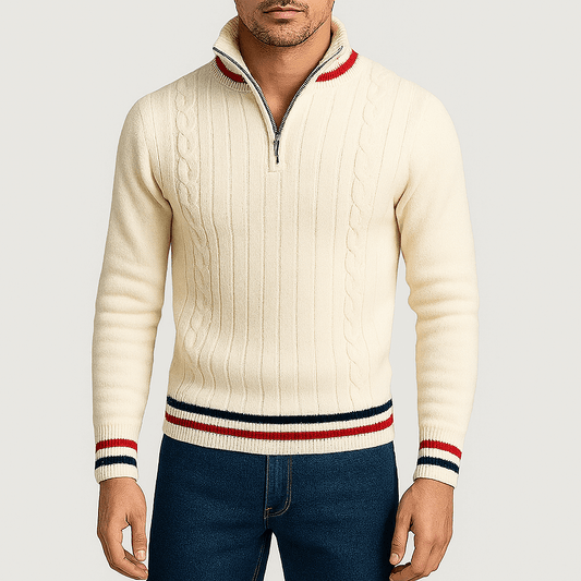 Men's - Half-Zip Twist Knit Jumper - Cosy Style for Casual Wear