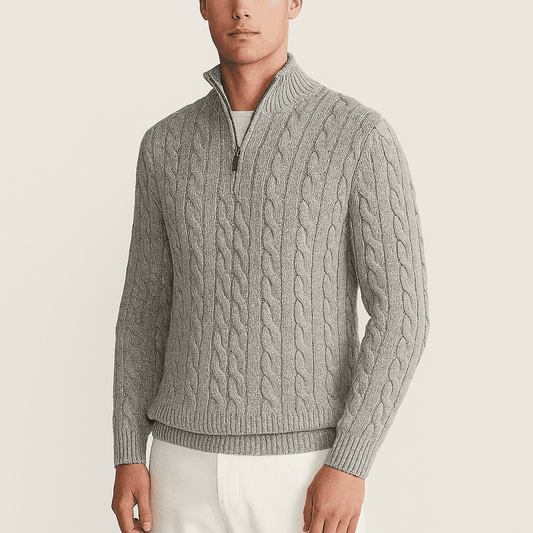 Men's - Half Zip Cable Knit Jumper - Cosy Wool Blend - Stylish Layering Piece