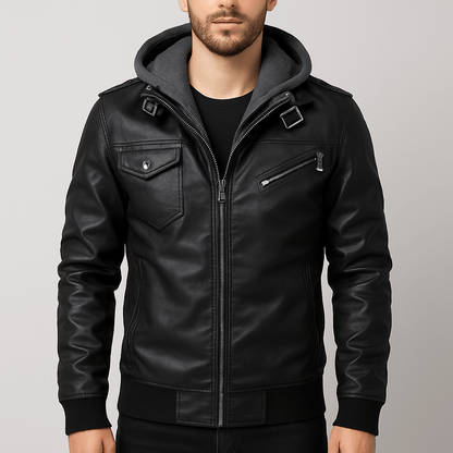 Men's - Hooded Biker Jacket - Stylish Casual Outerwear