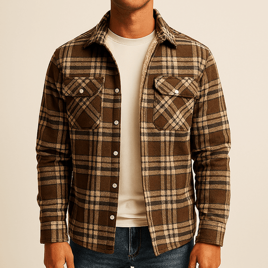 Men's - Sherpa-Lined Flannel Shirt Jacket - Warm & Durable - Outdoor Essential