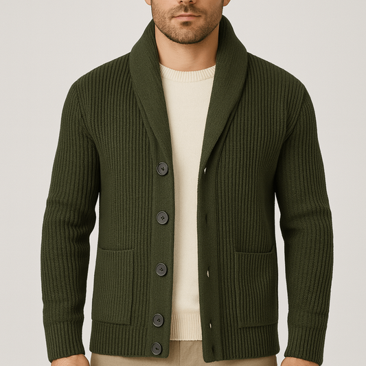 Men's - Stylish Fleece Shawl Collar Cardigan - Cosy & Versatile Layering Piece