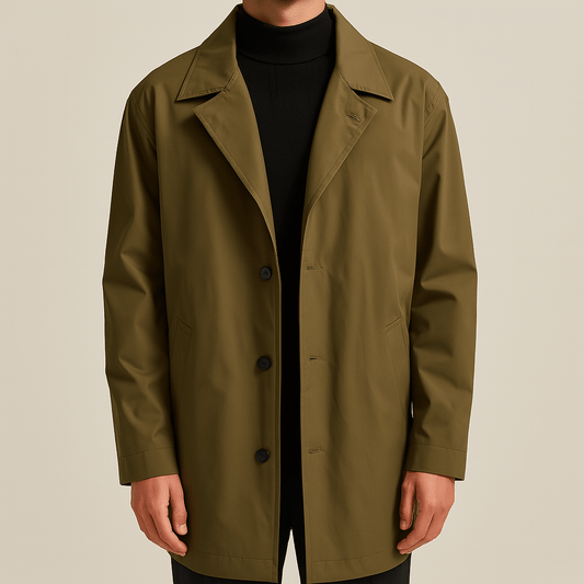 Men's - Stylish Trench Coat - Water-Resistant Fabric - Perfect for All Seasons
