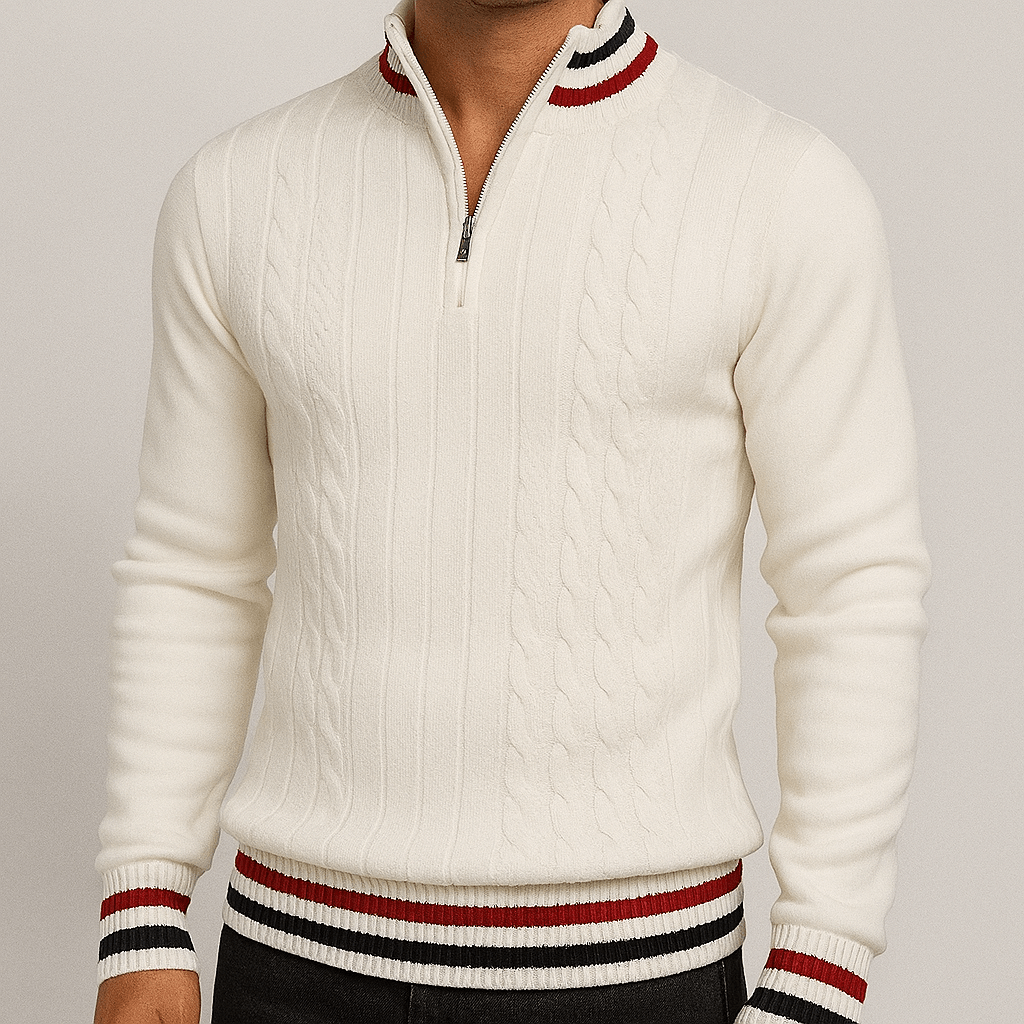 Men's - Sweater - Chunky Knitted Polyester - Slim Fit & Col Zips