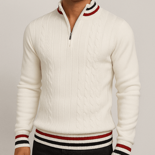 Men's - Sweater - Chunky Knitted Polyester - Slim Fit & Col Zips