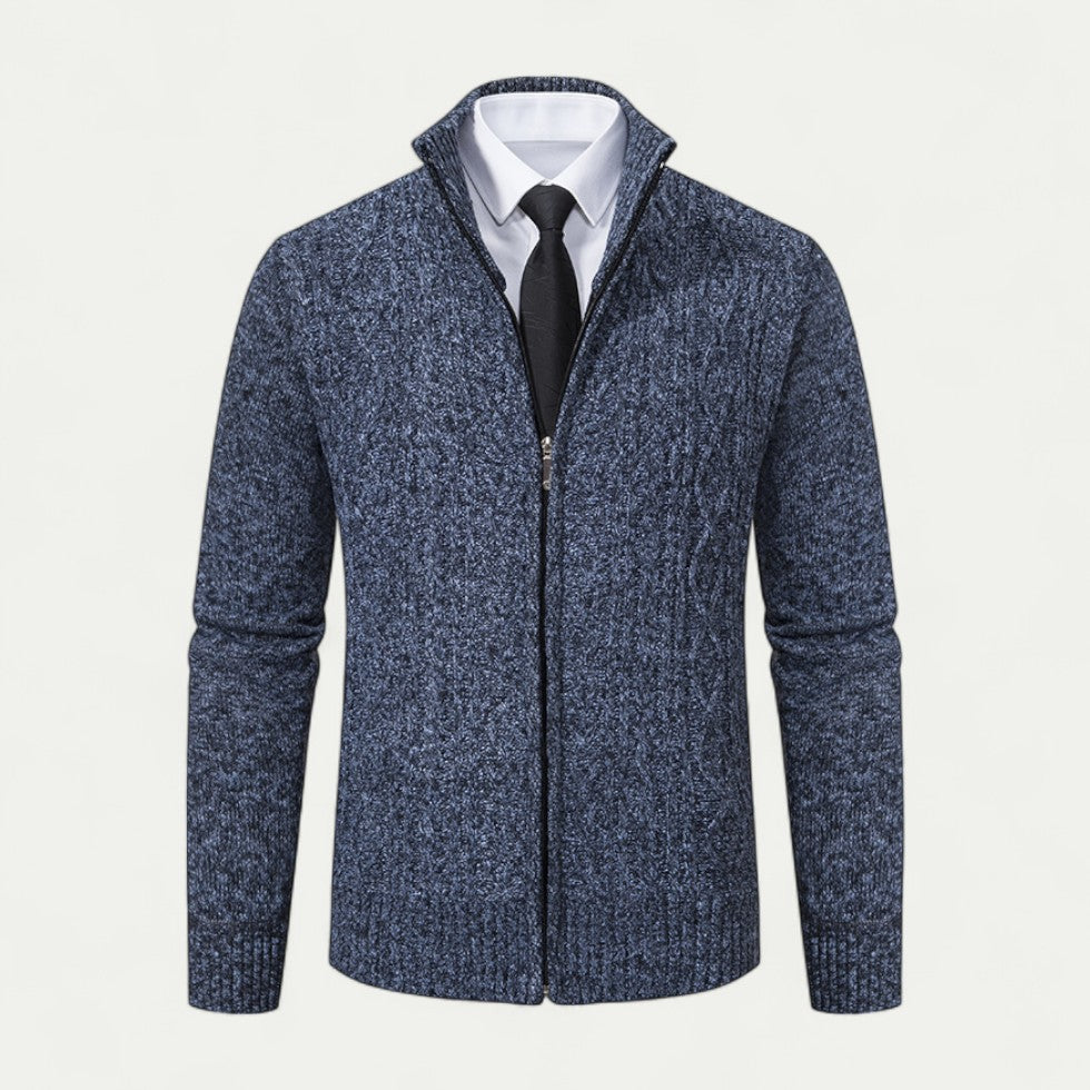 Men's - Cable-Knit Zip-Up Cardigan - High Collar