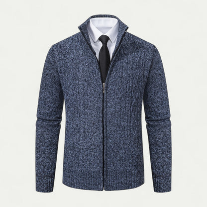 Men's - Cable-Knit Zip-Up Cardigan - High Collar