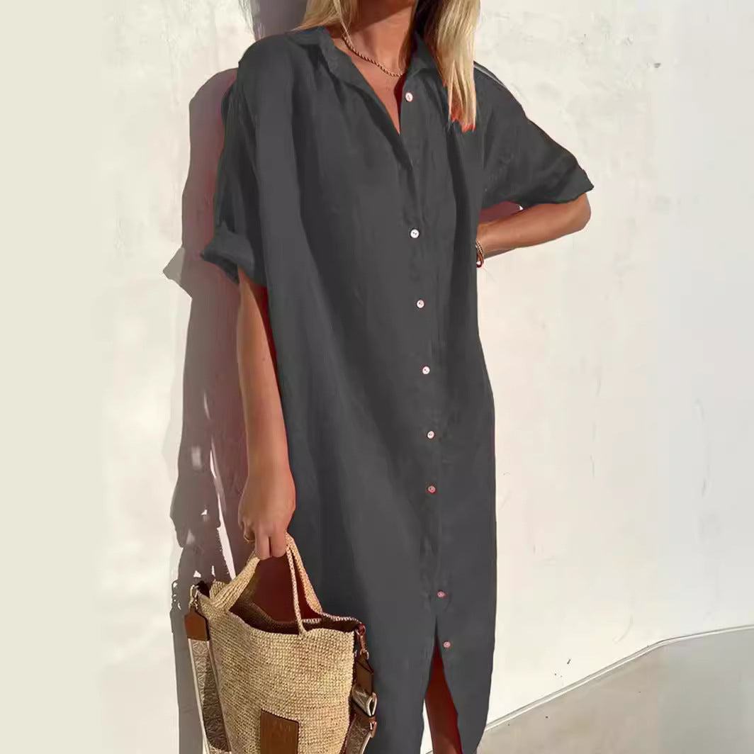 Women's - Casual Shirt Dress - Cotton Linen