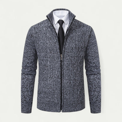 Men's - Cable-Knit Zip-Up Cardigan - High Collar