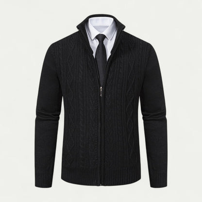 Men's - Cable-Knit Zip-Up Cardigan - High Collar