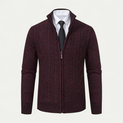 Men's - Cable-Knit Zip-Up Cardigan - High Collar