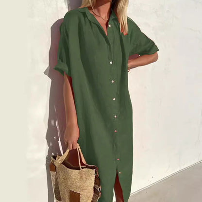 Women's - Casual Shirt Dress - Cotton Linen