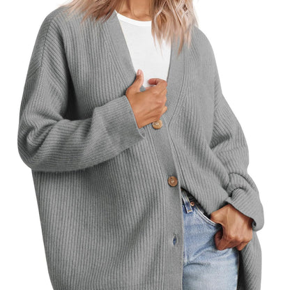 Women - Cardigan - Oversized Knit - Striped Look