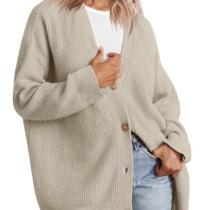 Women - Cardigan - Oversized Knit - Striped Look