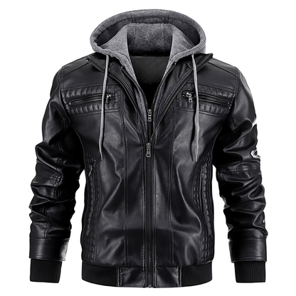 Men's - Biker Jacket with Hood - Stylish & Comfortable Outerwear