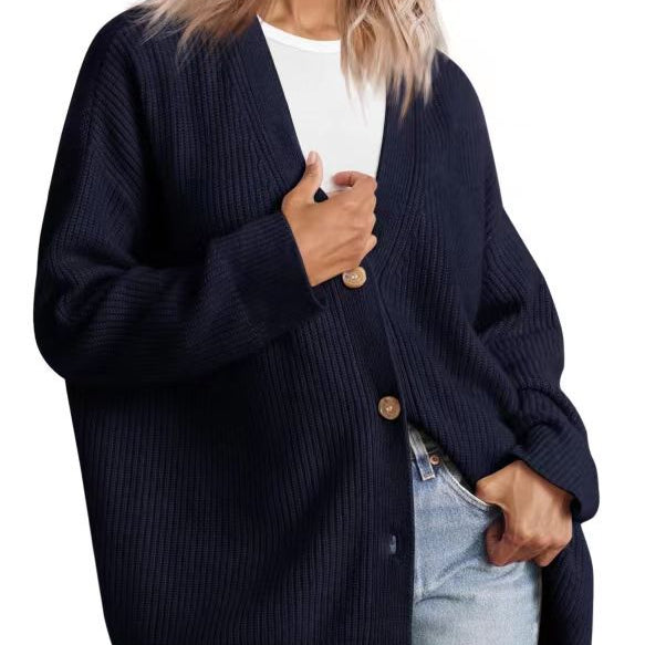 Women - Cardigan - Oversized Knit - Striped Look
