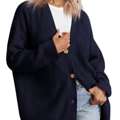 Women - Cardigan - Oversized Knit - Striped Look