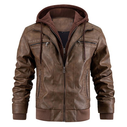 Men's - Biker Jacket with Hood - Stylish & Comfortable Outerwear