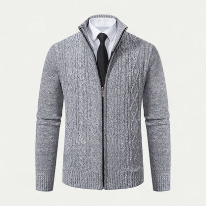 Men's - Cable-Knit Zip-Up Cardigan - High Collar