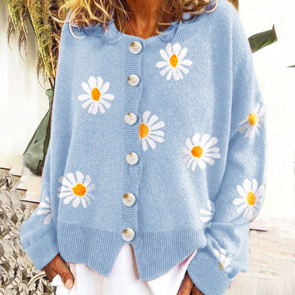 Women's - Knitted Jumper - Floral Long Sleeve