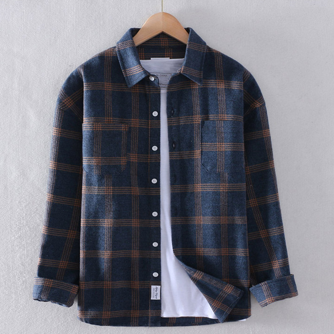 Men's - Classic Plaid Long Sleeve Shirt - Polyester Blend