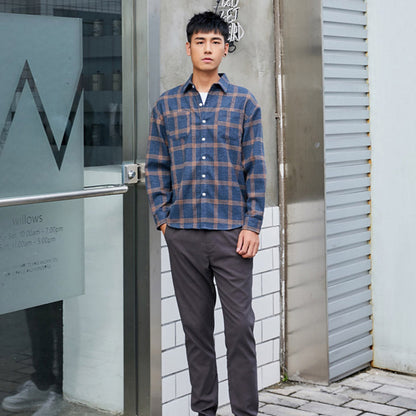 Men's - Classic Plaid Long Sleeve Shirt - Polyester Blend