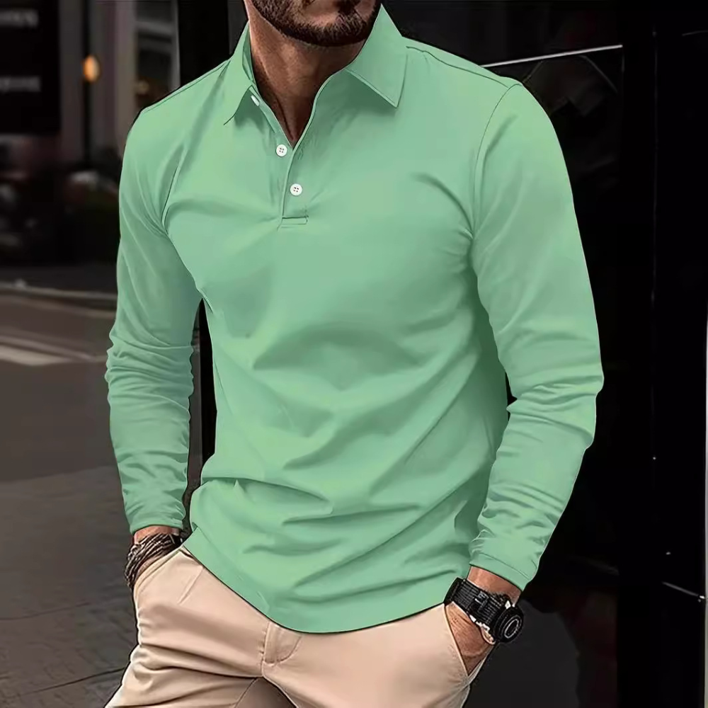 Men's - Long Sleeve Polo Shirt - Cotton Slim Fit