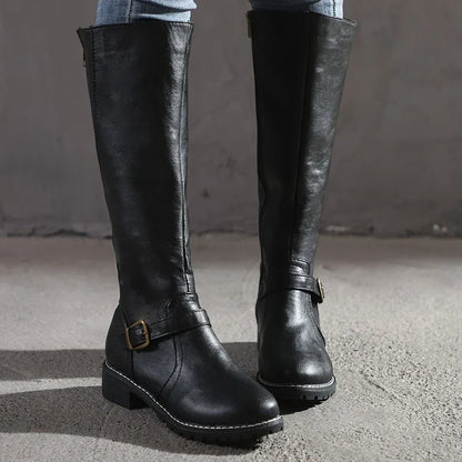 Women's - Classic Knee-High Boots with Buckle Detail