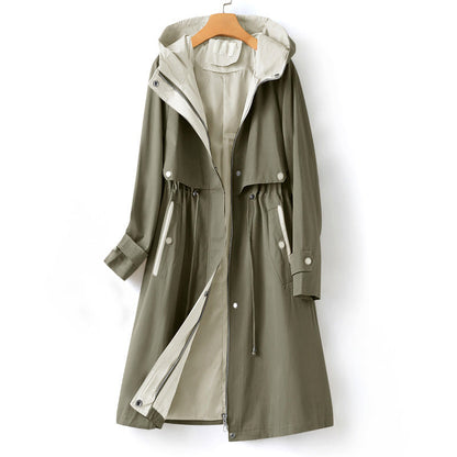 Women's - Hooded Trench Coat - Warm Winter Outerwear