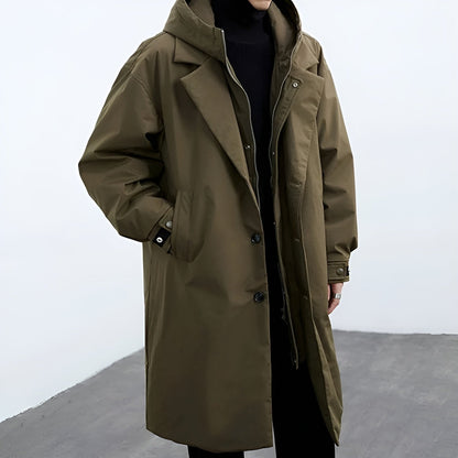 Men's - Stylish Trench Coat - Water-Resistant Fabric - Perfect for All Seasons